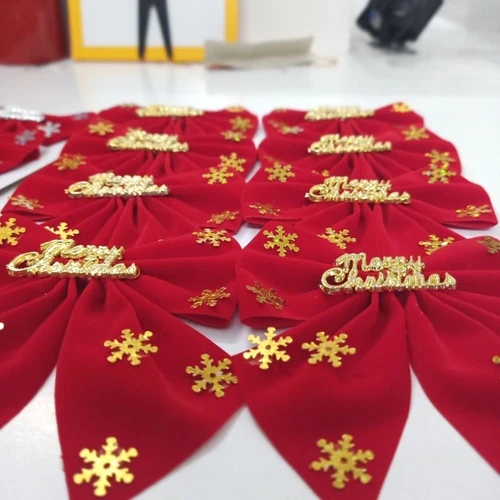 Set 10 nơ nhung đỏ chữ MerryChristmas trang trí giáng sinh