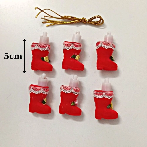 Sét 6 giày giáng sinh phụ kiện treo trang trí noel - Đỏ