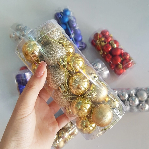 Hộp 24 quả châu mini 3cm trang trí noel