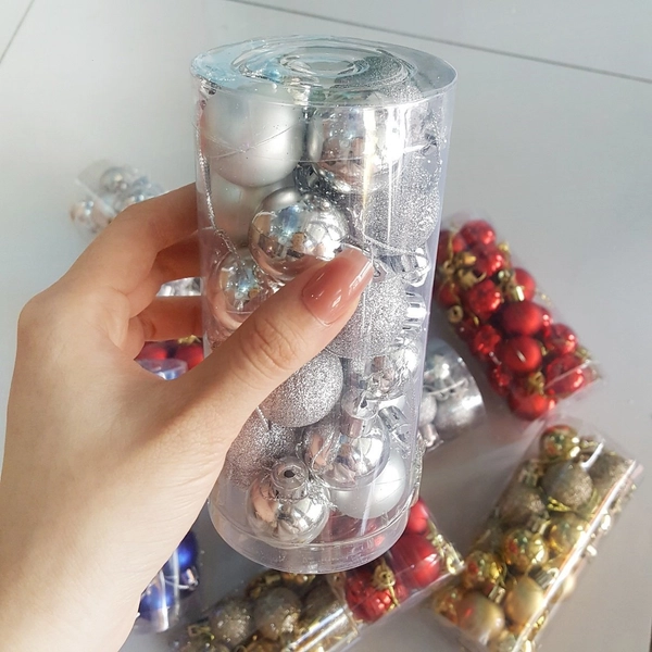 Hộp 24 quả châu mini 3cm trang trí noel