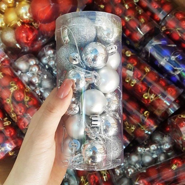 Hộp 24 quả châu mini 3cm trang trí noel