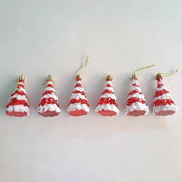 Hộp 6 thông đỏ phủ tuyết trắng trang trí noel