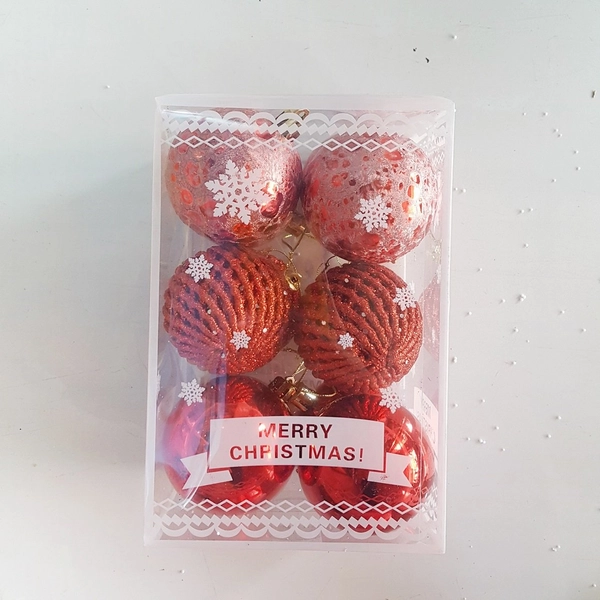 Hộp 12 quả châu giáng sinh đỏ cao cấp size 6 li