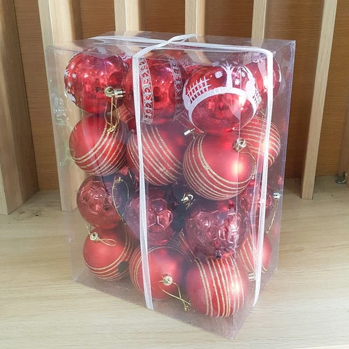 Hộp 24 châu đỏ họa tiết 2 loại nhám bóng trang trí noel Loại 8cm