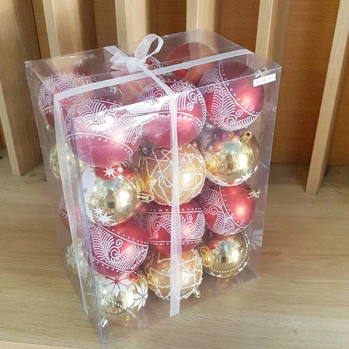 Hộp 24 châu họa tiết 2 màu châu đỏ nhám và châu vàng bóng