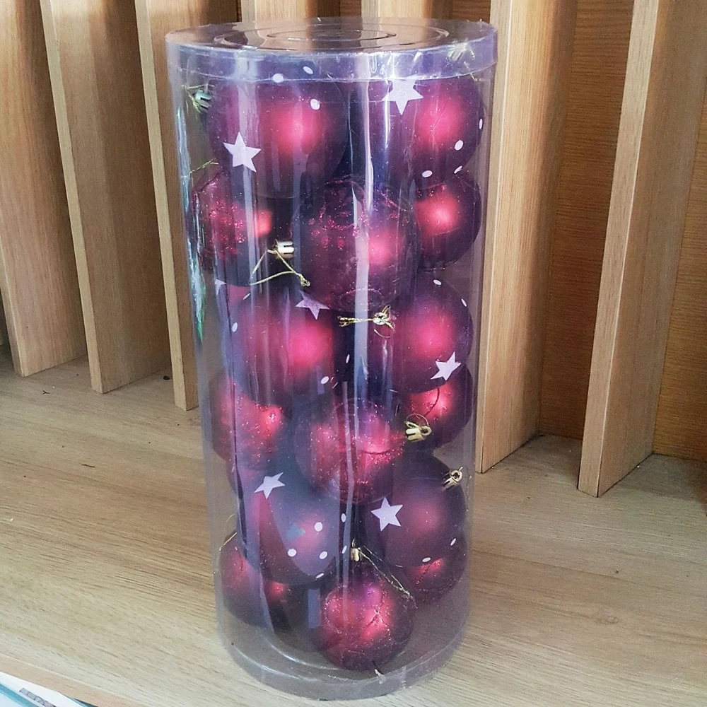 Hộp 24 quả châu đỏ đậm nhám họa tiết trang trí noel - 8cm