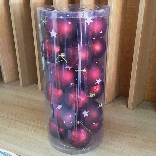 Hộp 24 quả châu đỏ đậm nhám họa tiết trang trí noel - 8cm