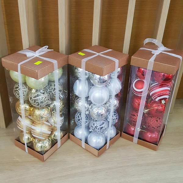 Hộp 20 quả châu họa tiết giáng sinh trang trí cây thông noel - 6cm