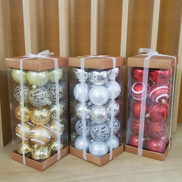 Hộp 20 quả châu họa tiết giáng sinh trang trí cây thông noel - 6cm