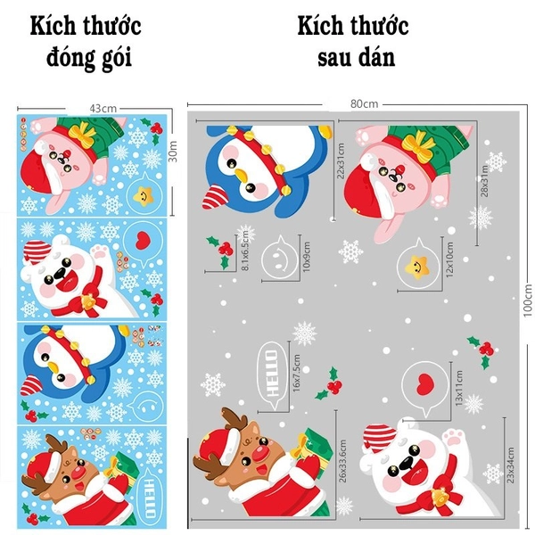 Decal tĩnh điện 2 mặt trang trí noel những người bạn noel 3