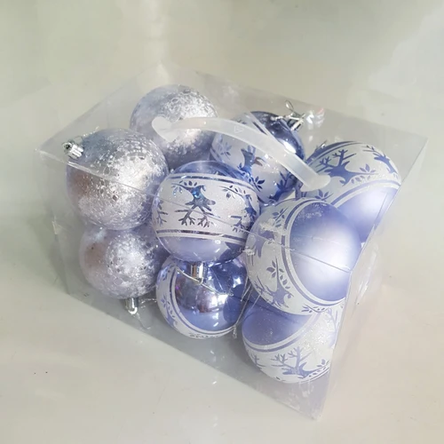 Hộp 12 châu họa tiết xanh dương trang trí noel - 8cm