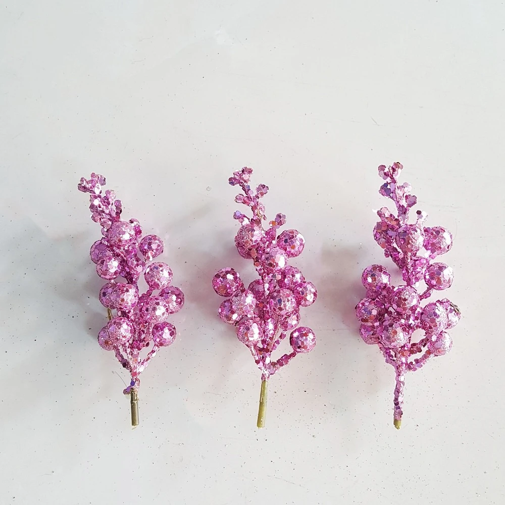 Cành cherry tím kim tuyến phụ kiện trang trí