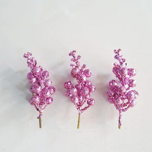 Cành cherry tím kim tuyến phụ kiện trang trí