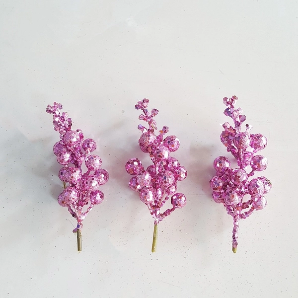 Cành cherry tím kim tuyến phụ kiện trang trí