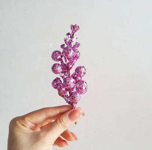 Cành cherry tím kim tuyến phụ kiện trang trí