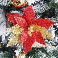 Hoa trạng nguyên nhung đỏ kim tuyến trang trí noel 02