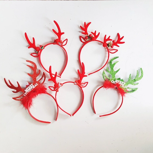 Băng đô sừng tuần lộc phủ nhung đỏ trang trí noel