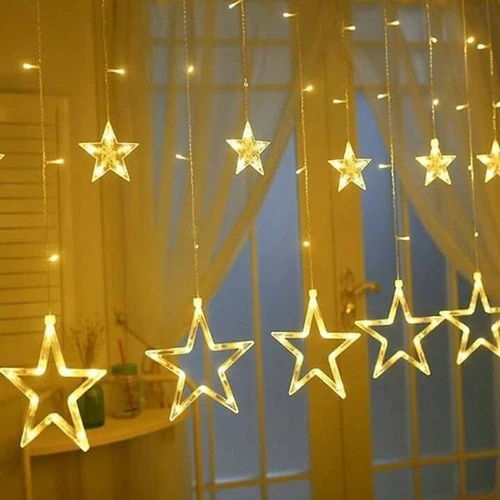 Đồ trang trí noel dây treo đèn led sao nháy màu vàng
