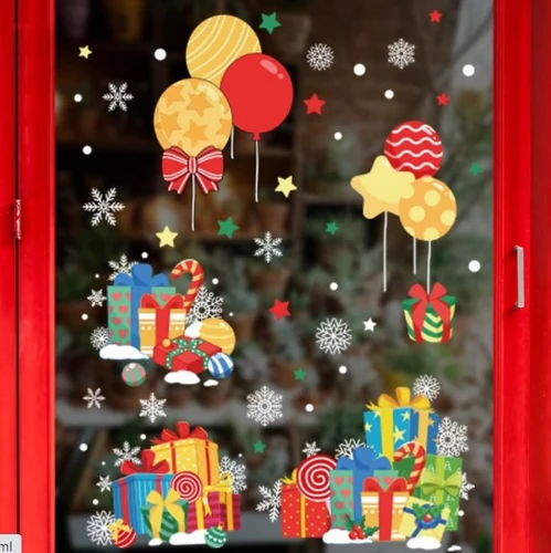 Decal 2 mặt trang trí noel hộp quà và bóng bay