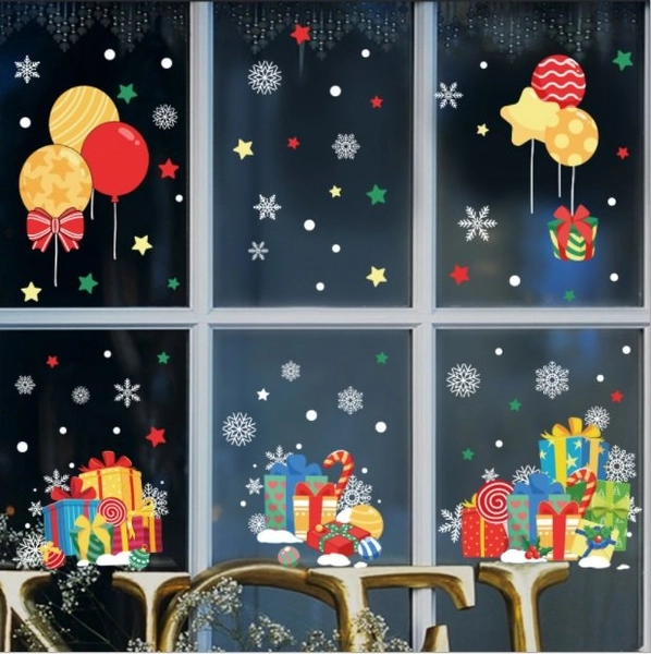 Decal tĩnh điện 2 mặt trang trí noel hộp quà và bóng bay