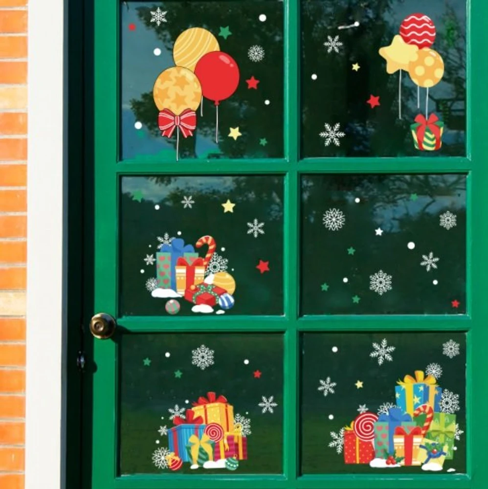 Decal 2 mặt trang trí noel hộp quà và bóng bay