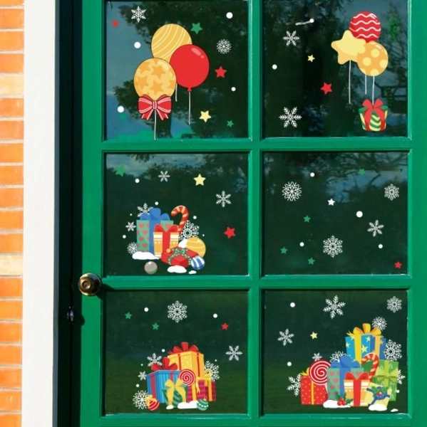 Decal tĩnh điện 2 mặt trang trí noel hộp quà và bóng bay