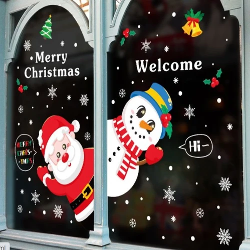 Decal 2 mặt trang trí noel người tuyết và ông già noel 4