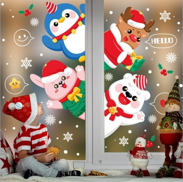 Decal tĩnh điện 2 mặt trang trí noel những người bạn noel 3