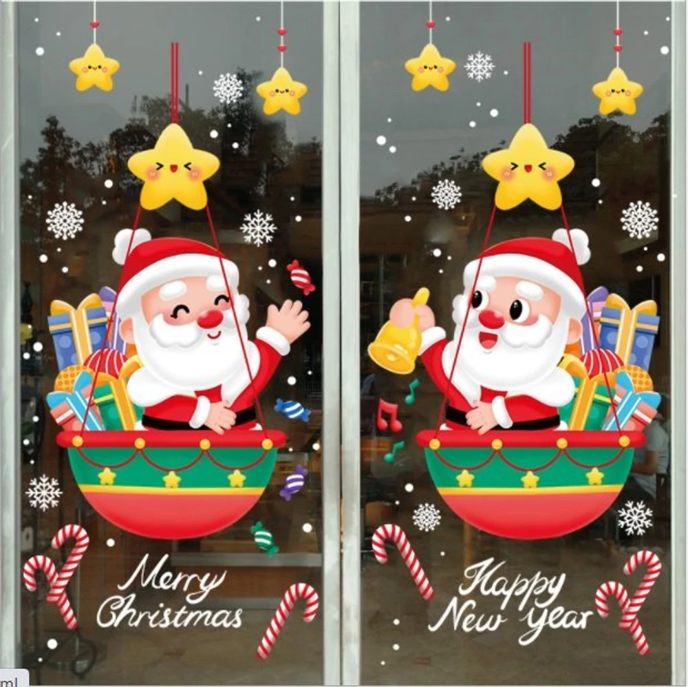 Decal 2 mặt trang trí noel ông già noel và những ngôi sao