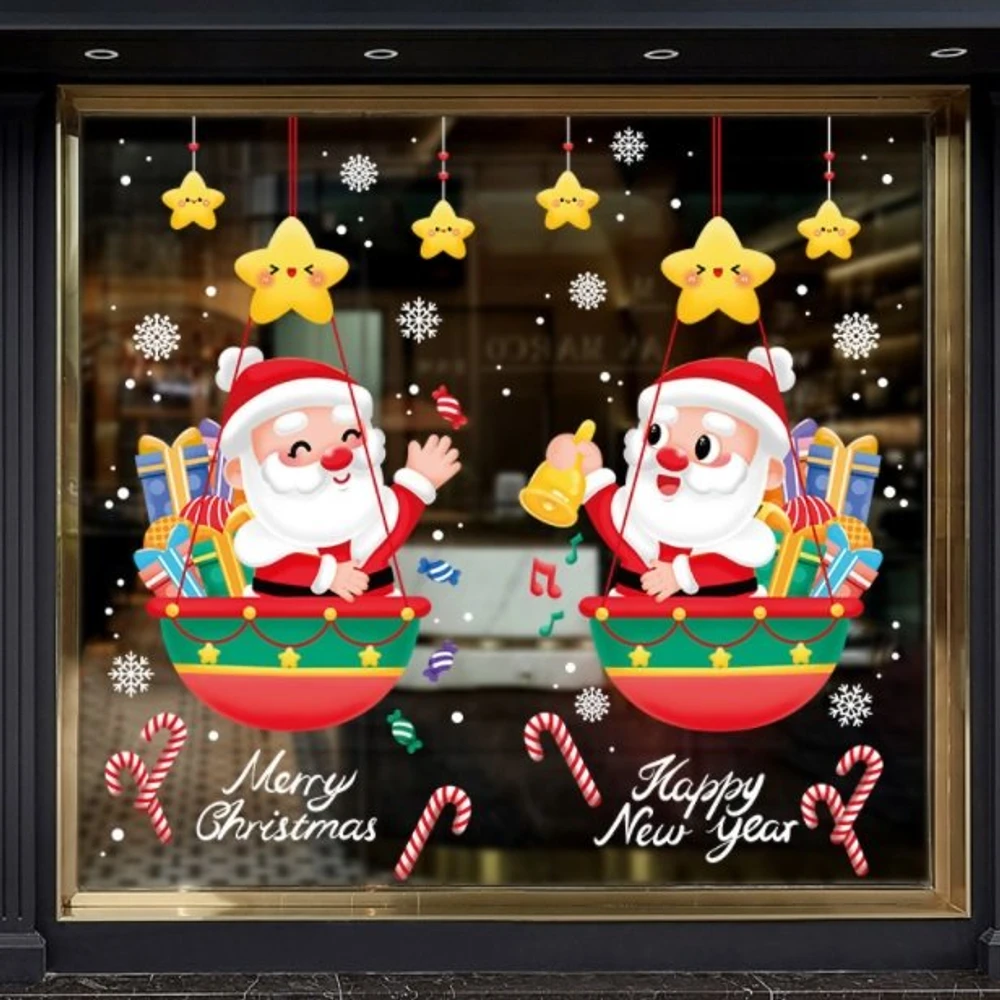 Decal 2 mặt trang trí noel ông già noel và những ngôi sao