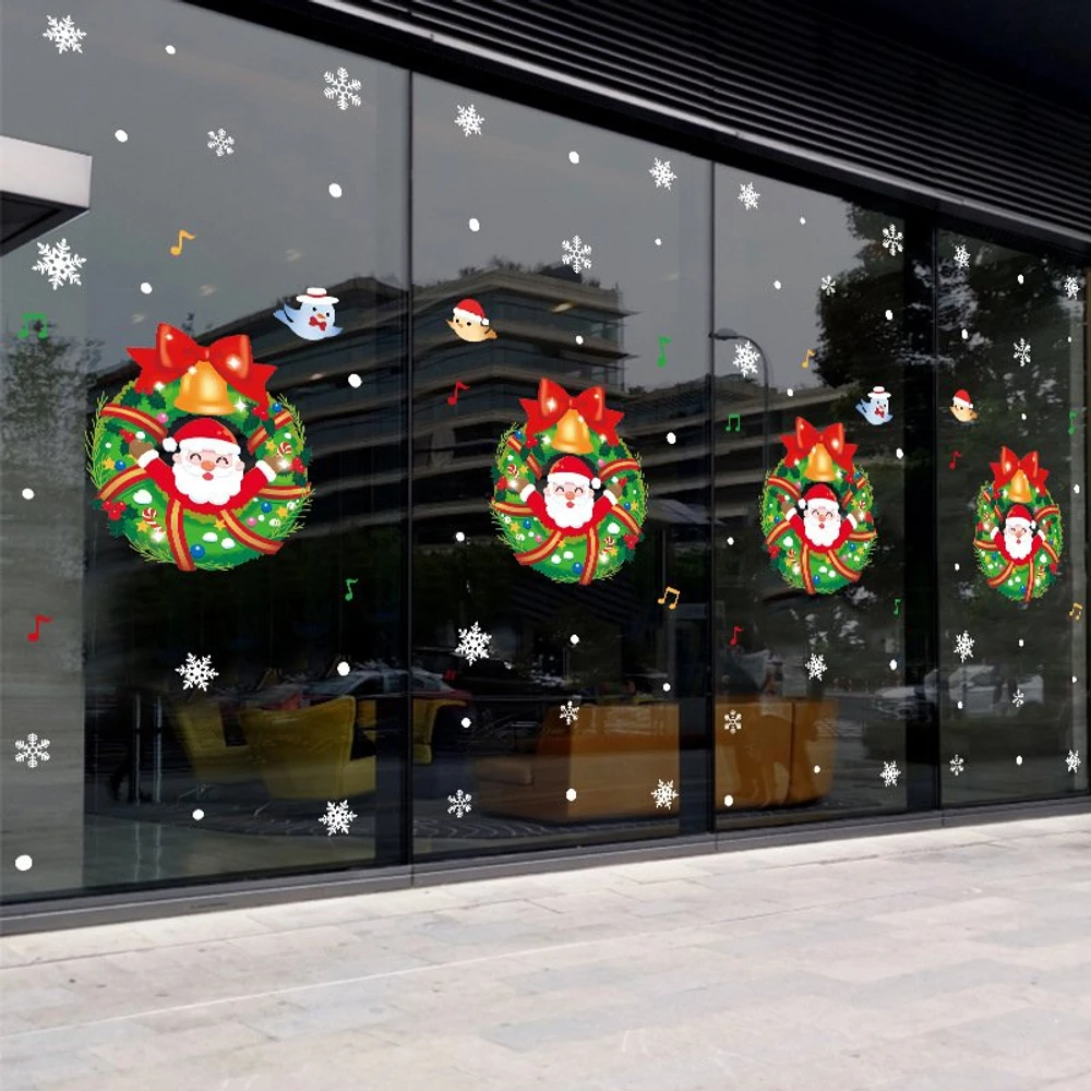 Decal 2 mặt trang trí noel vòng nguyệt quế và ông già noel