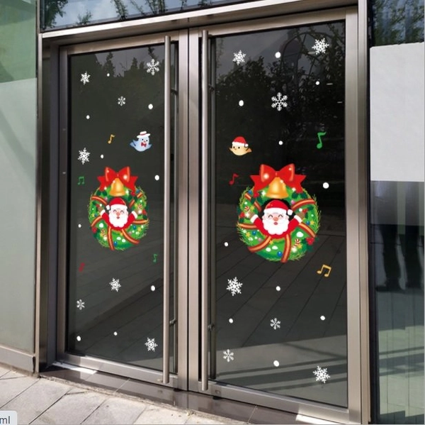 Decal 2 mặt trang trí noel vòng nguyệt quế và ông già noel