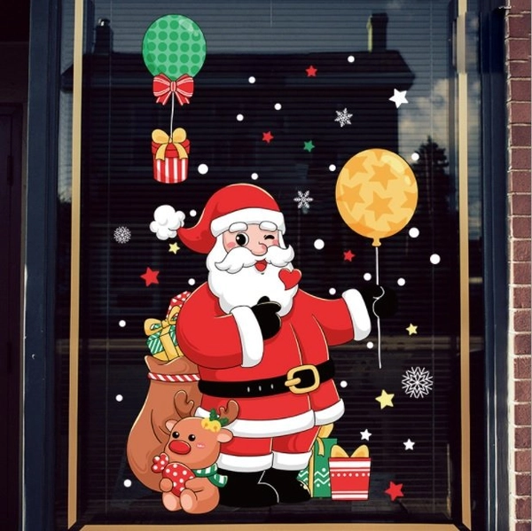 Decal trang trí noel ông già noel và bóng bay