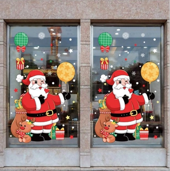 Decal trang trí noel ông già noel và bóng bay