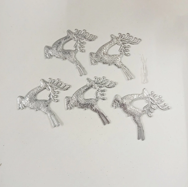 Set 5 con tuần lộc tuyết trắng bạc trang trí noel