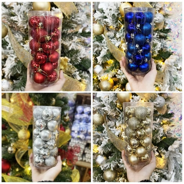 Hộp 24 Quả Châu 4cm Mini Trang Trí Noel