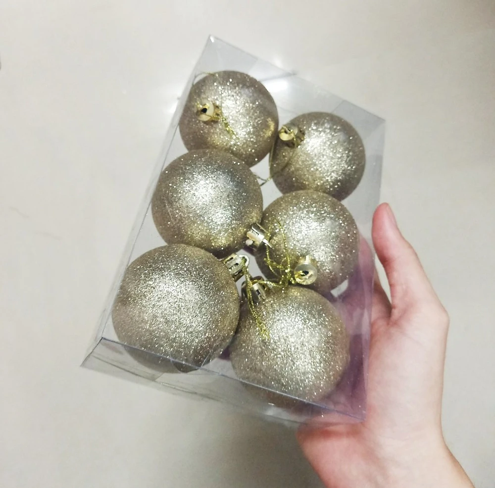 Combo 6 quả châu kim tuyến 6cm trang trí cây thông noel