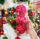 Hộp 3 quả châu họa tiết sọc sắc đỏ trang trí noel - 8cm