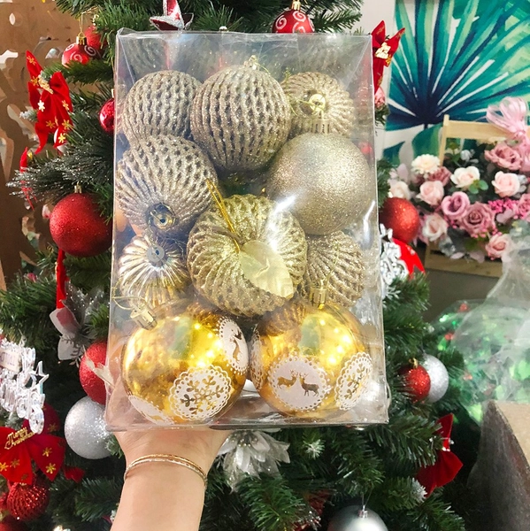 Hộp quả châu lưới 8cm trang trí noel