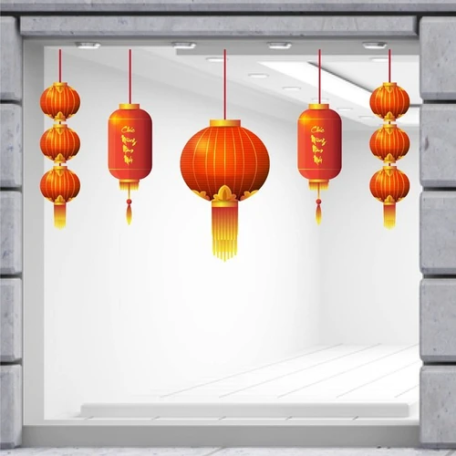 Decal trang trí tết đèn lồng đỏ chúc mừng năm mới