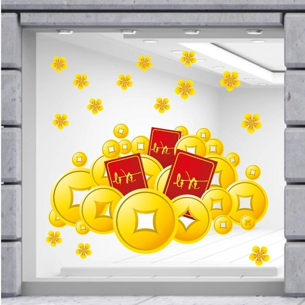 Decal Trang Trí Tết Đồng Tiền Vàng May Mắn Mẫu 2