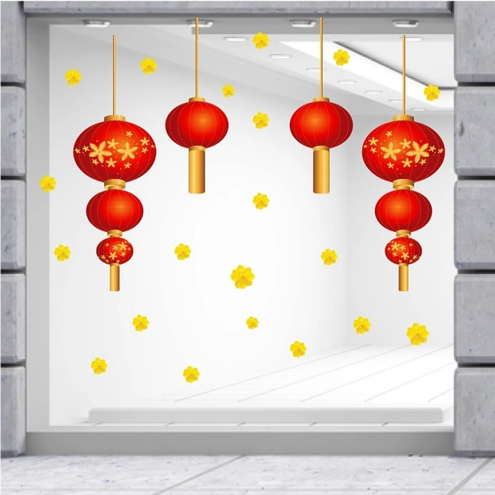 Decal Trang Trí Tết Lồng Đèn Đỏ May Mắn Mẫu 4