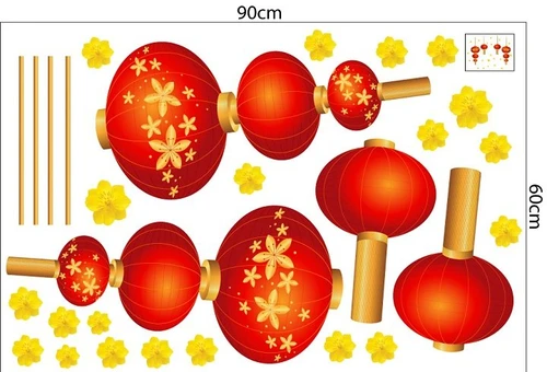 Decal Trang Trí Tết Lồng Đèn Đỏ May Mắn Mẫu 4