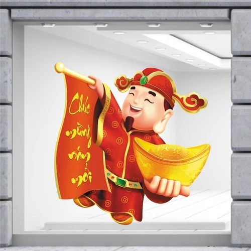 Decal trang trí tết thần tài chúc mừng năm mới mẫu 3