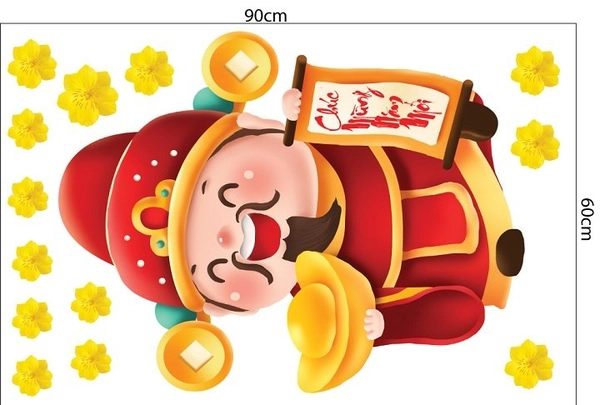 Decal Trang Trí Tết thần tài chúc mừng năm mới tài lộc