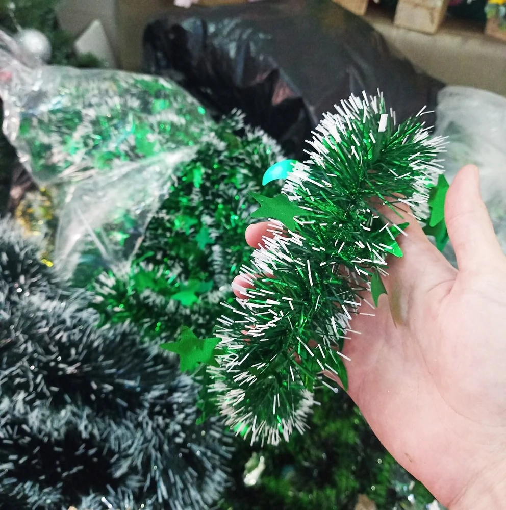 Dây chồn kim tuyến xanh lá phũ tuyết 2 mét trang trí noel