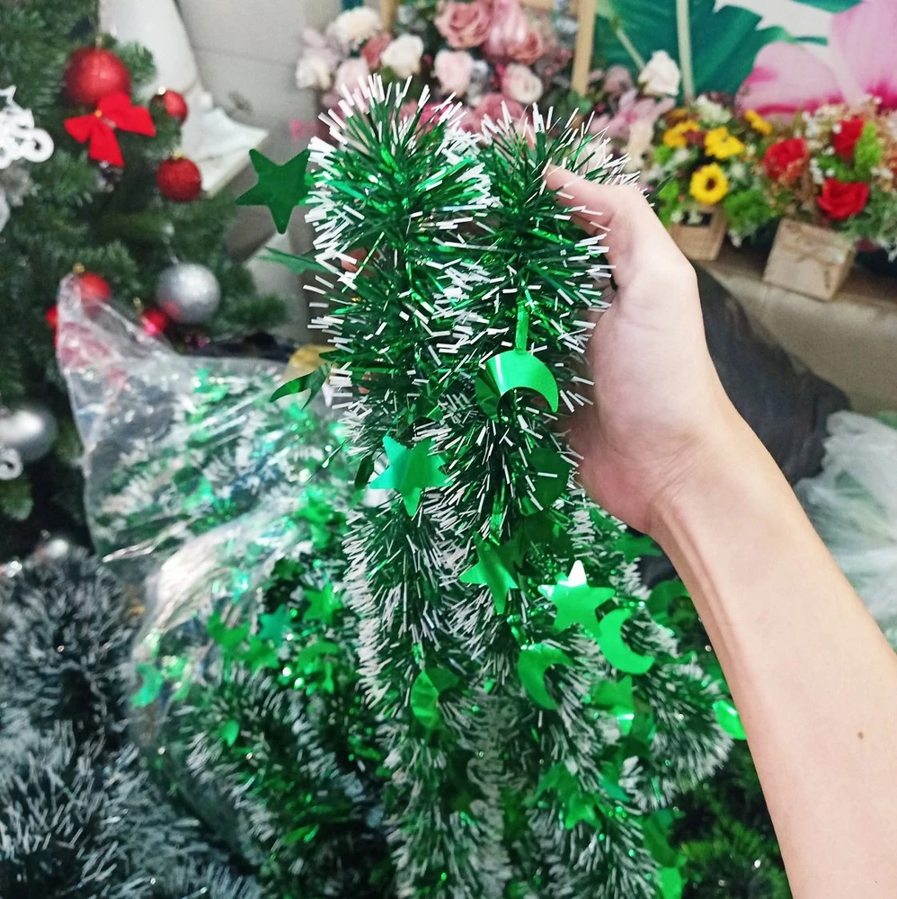 Dây chồn kim tuyến xanh lá phũ tuyết 2 mét trang trí noel