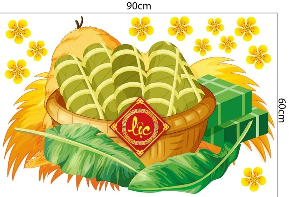 Decal trang trí tết bánh chưng xanh tài lộc