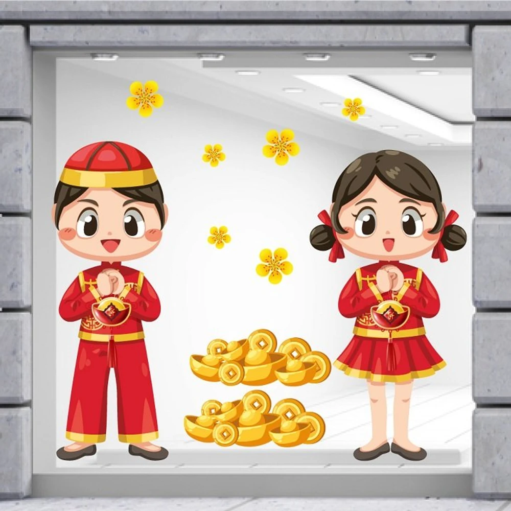 Decal trang trí tết bé chúc xuân phát tài mẫu 2