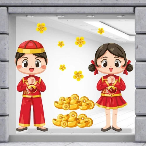 Decal trang trí tết bé chúc xuân phát tài mẫu 2